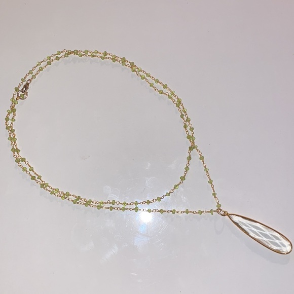 New Faceted Peridot necklace with Quartz pendant - Picture 6 of 6